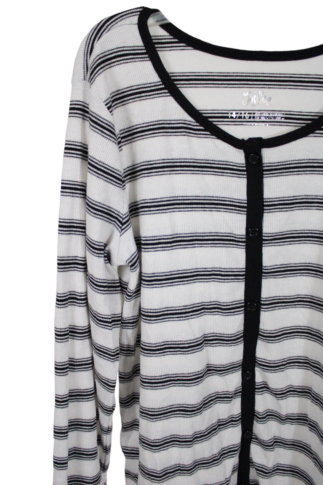 Justice Black White Striped Shirt