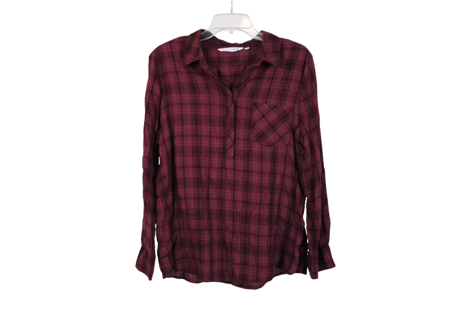 Emily Daniels Pink Red Plaid Shirt | L