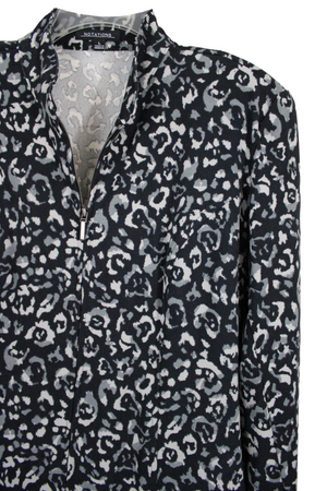 Notations Leopard Print Gray Black Zip Up Jacket | L