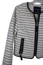 American Eagle Cream Blue Striped Jacket | M