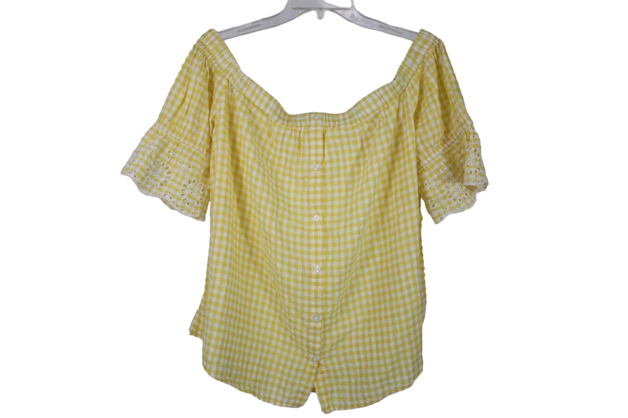 Old Navy Yellow Gingham Off-The-Shoulder Top | L