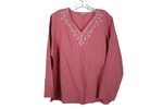 White Stag Pink Cotton/Linen Embroidered Top | 1XL