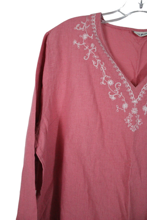 White Stag Pink Cotton/Linen Embroidered Top | 1XL