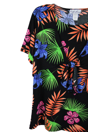 Vintage Carolyn Strauss Black Tropical Top | M