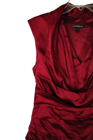 Express Red Ruched Satin Style Dress | 6