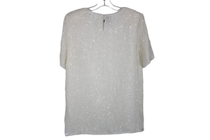 Vintage Joseph LeBon White Sequined Silk Top | 10