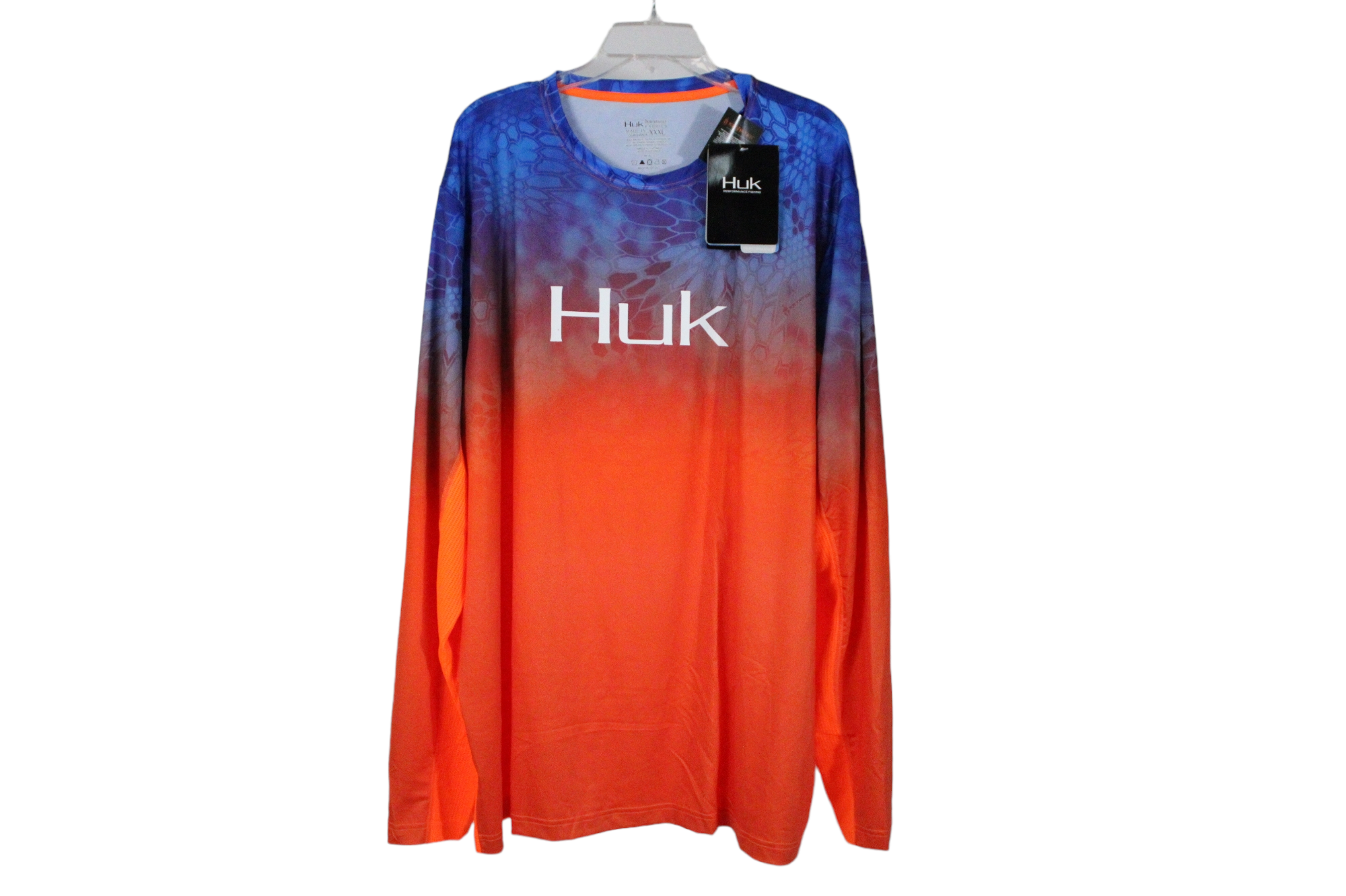 HUK Performance Fishing Shirt Long Sleeve Pullover Orange Shirt Size L