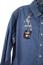 Vintage Warner Bros. Denim Embroidered Shirt | Youth M