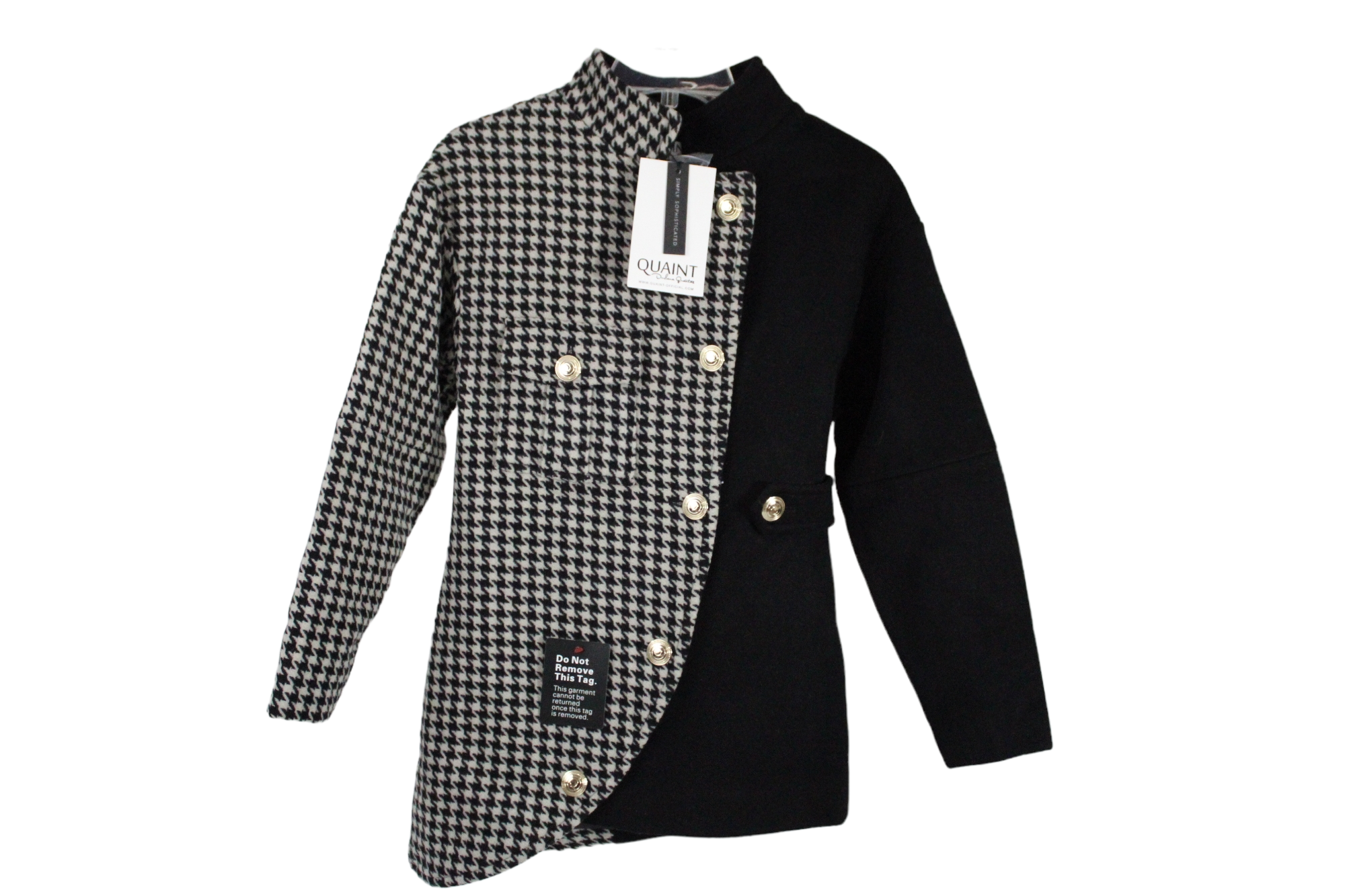 NEW Quaint Houndstooth Asymmetrical Wool Coat | 32 Petite