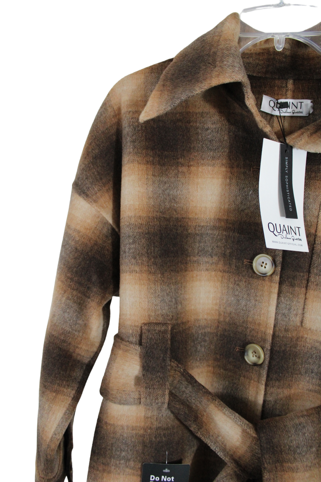 NEW Quaint Wool Brown Plaid Coat | 32