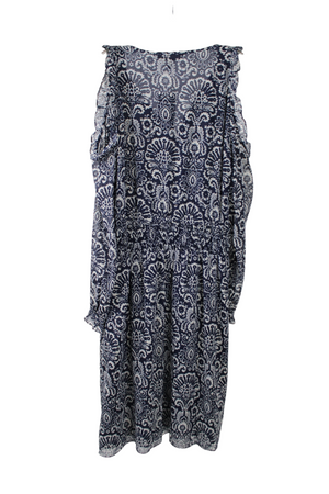 NEW Michael Kors Blue Chiffon Cold Shoulder Gold Shimmer Dress | L